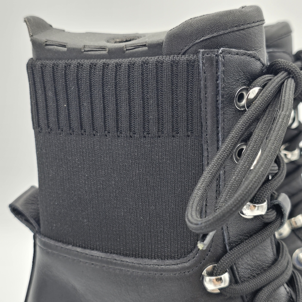 NWOT Marc Fisher Ltd. Black Knit Collar Elwa Round Toe Lace-Up Leather Boots 6.5 - Picture 2 of 16